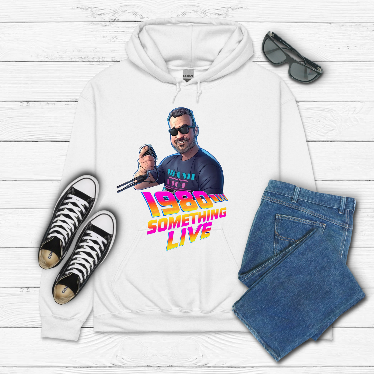 1980 Something LIVE! Hoodie – Classic Gen X Cool with Retro Neon Energy