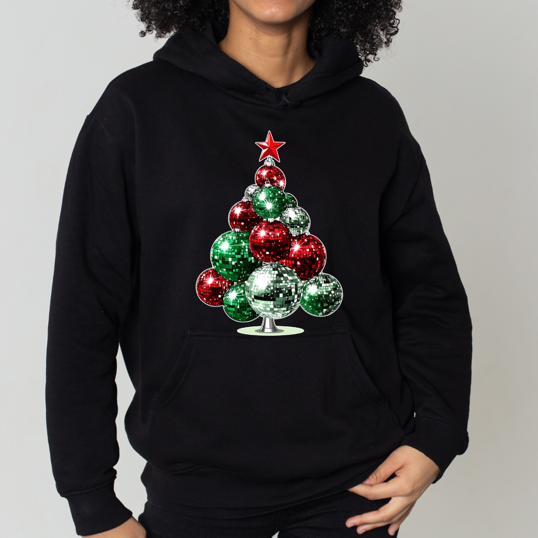 Festive Disco Ball Christmas Tree Sweatshirt for Holiday Fun
