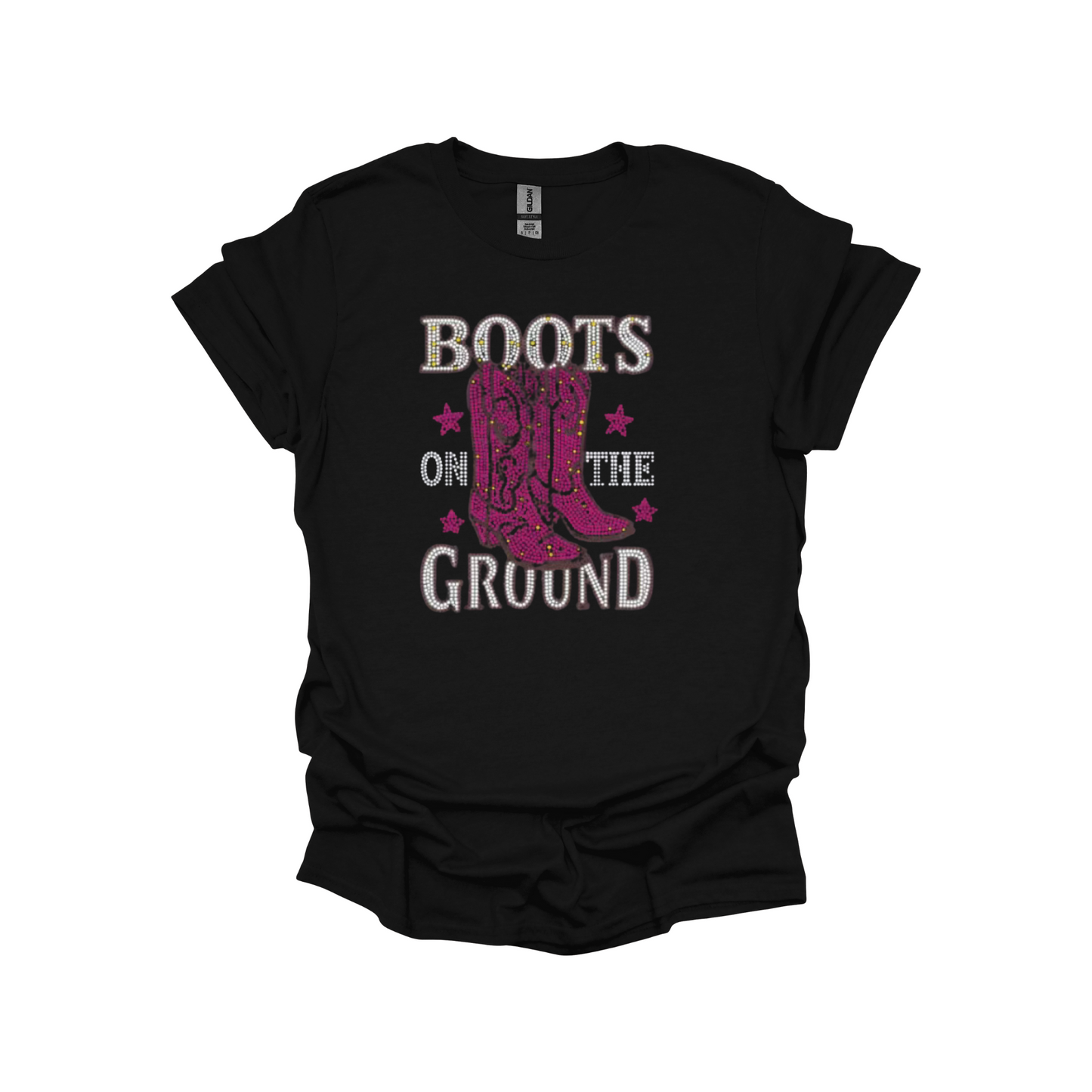 Boots On The Ground Rhinestone Bling Graphic Tee