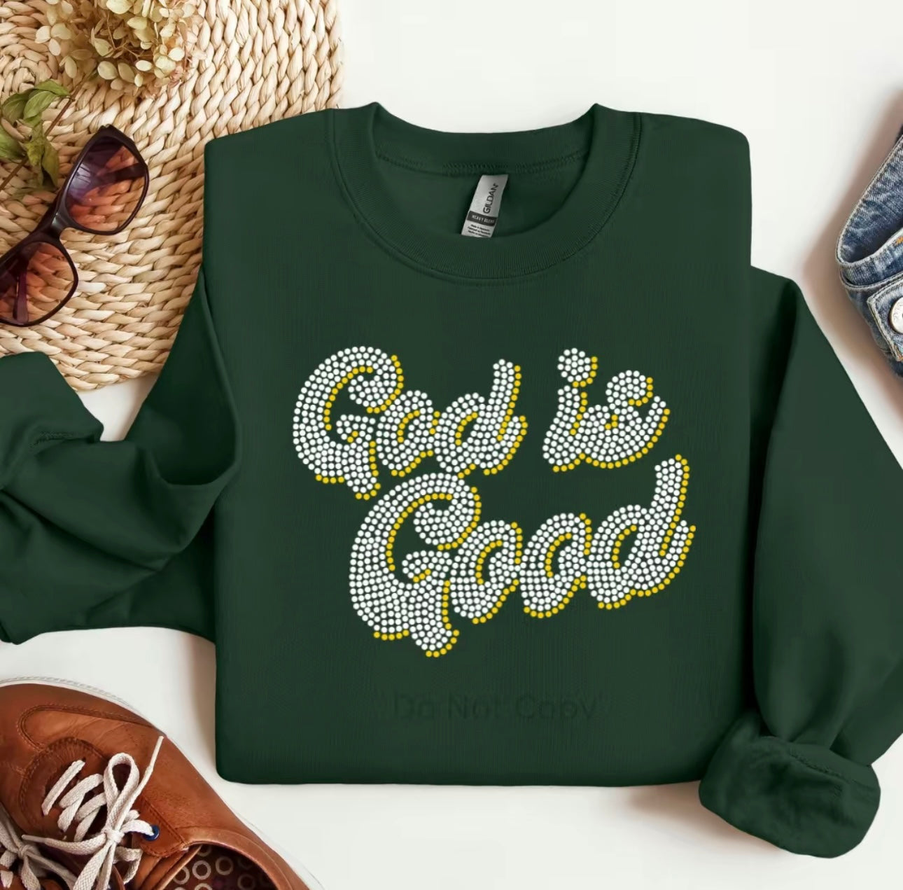 God Is Good Graphic Rhinestone Sweatshirt