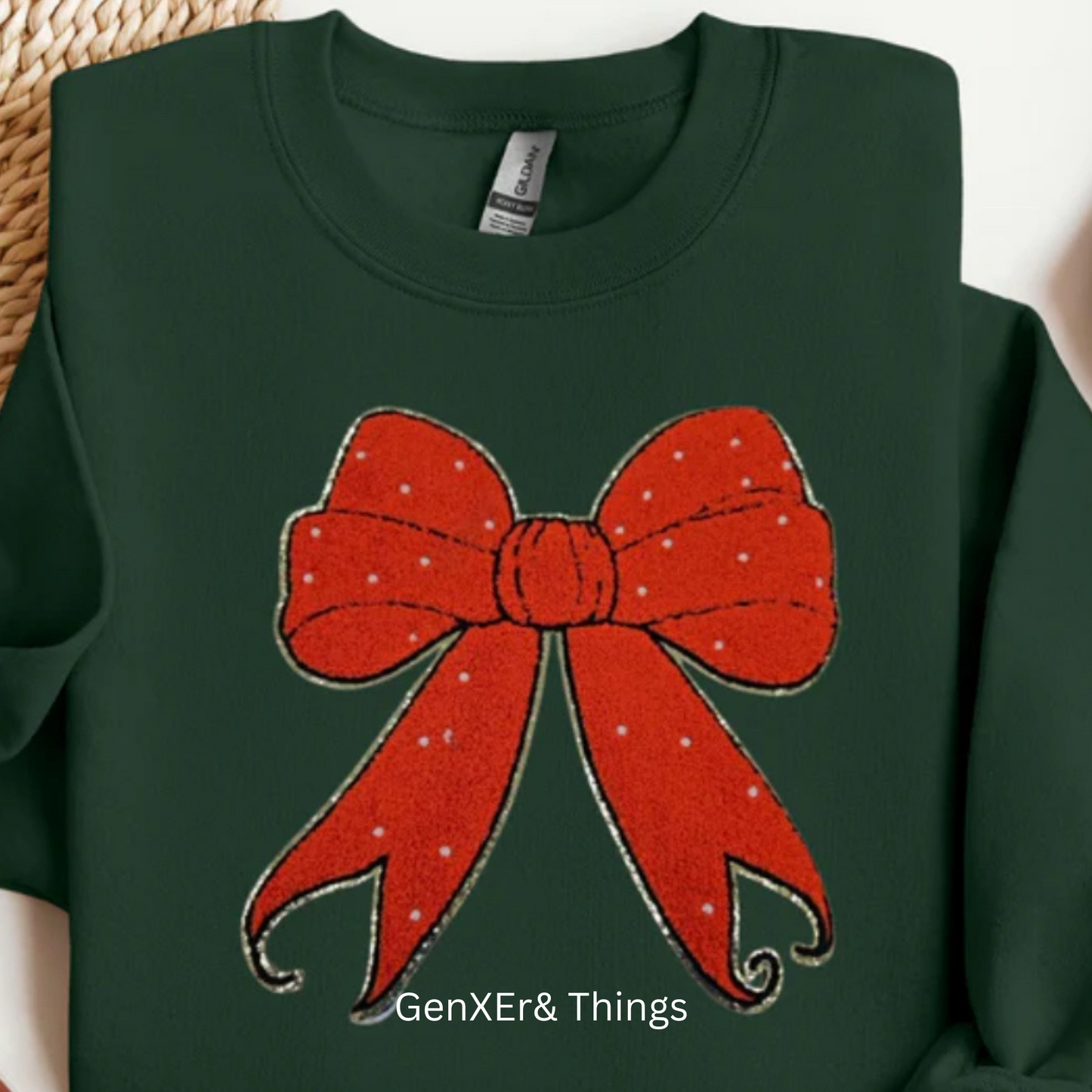 Festive Red Rhinestone Bow Christmas Sweatshirt