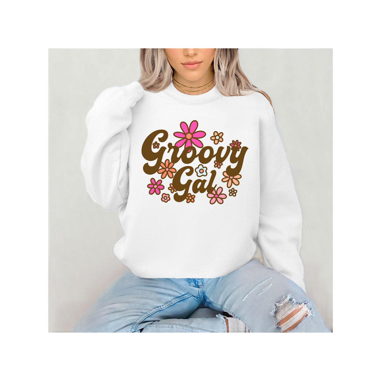 Groovy Gal Retro Floral Graphic T or Sweatshirt – Vintage 70s Vibes