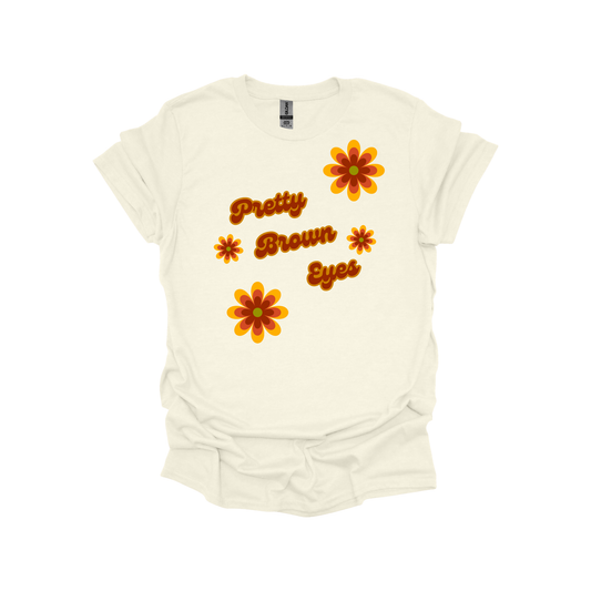 Pretty Brown Eyes Retro T-Shirt – Vintage 70s Daisy Graphic Tee and Sweatshirt for Gen X Women