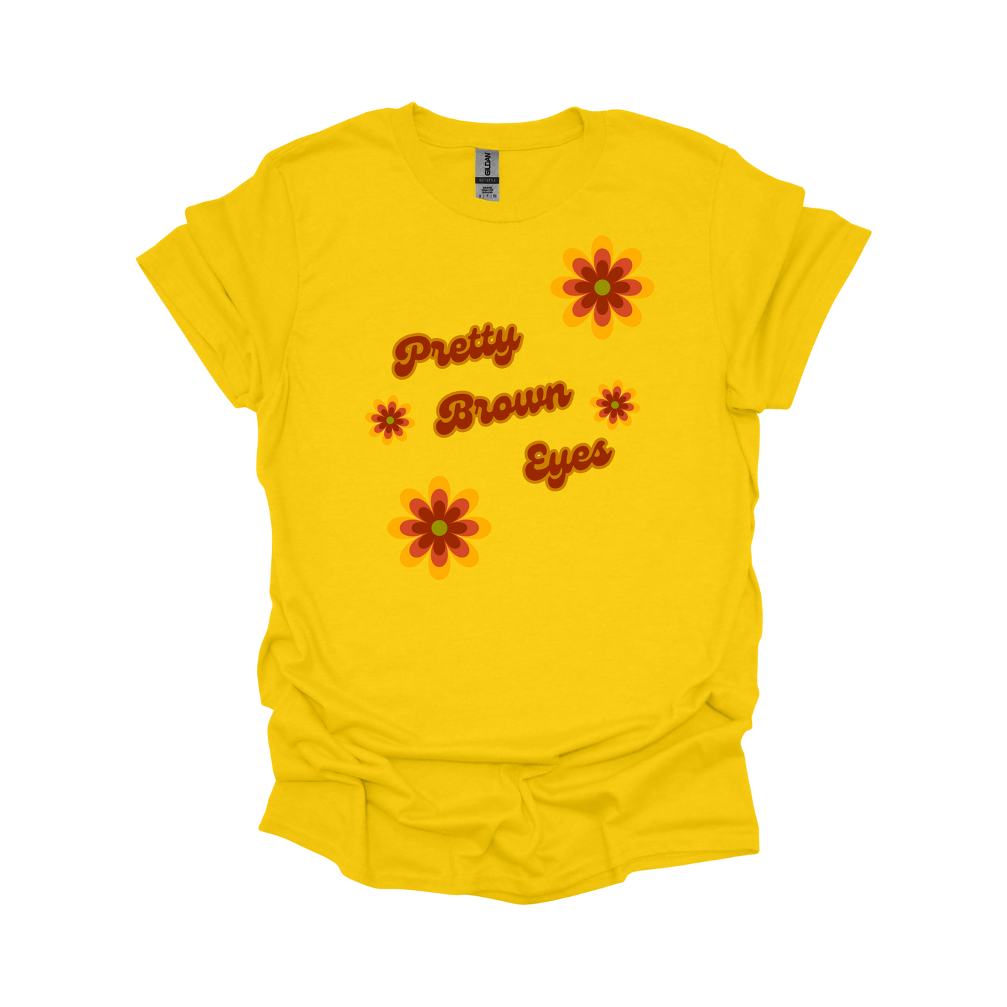 Pretty Brown Eyes Retro T-Shirt – Vintage 70s Daisy Graphic Tee and Sweatshirt for Gen X Women