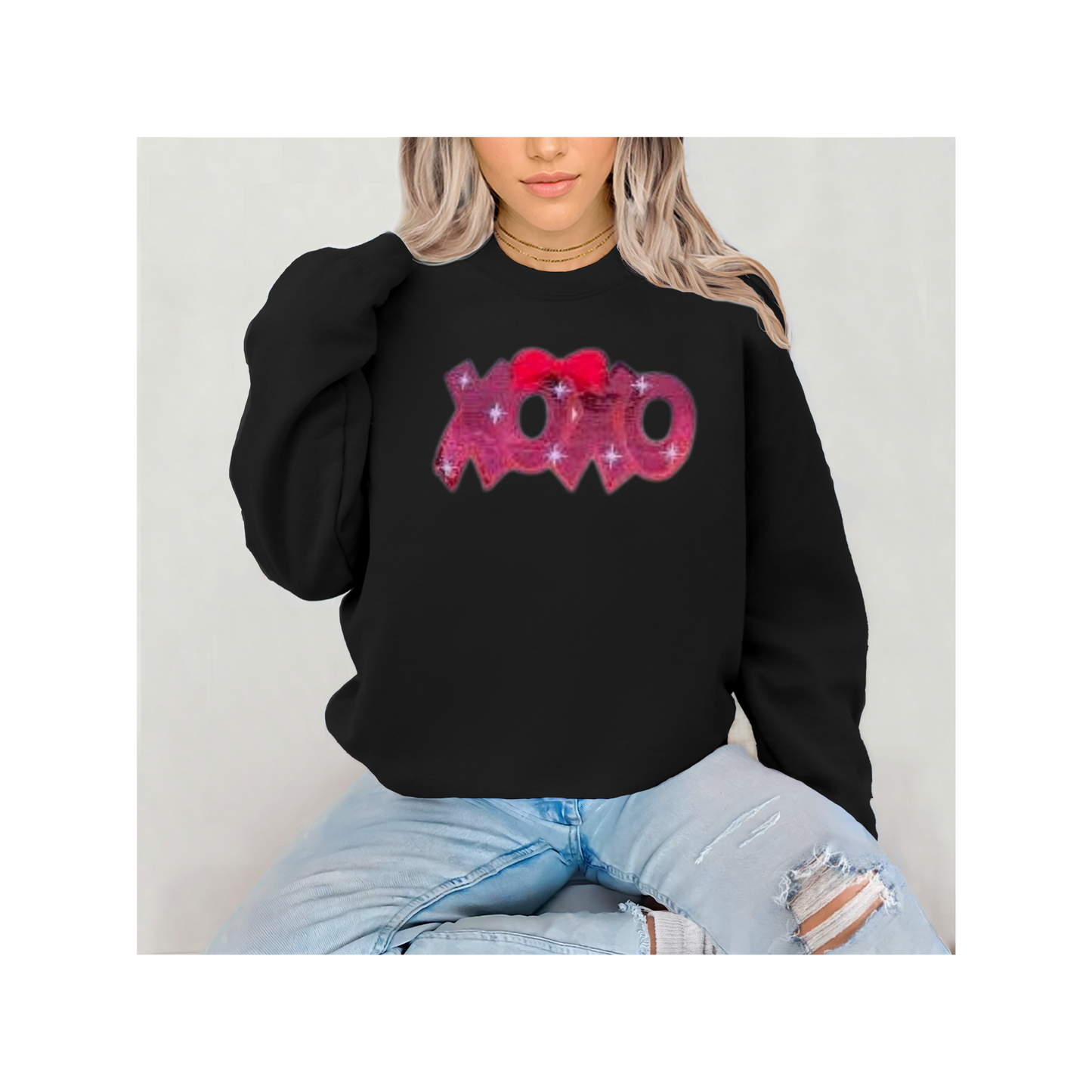 Sparkly XOXO Valentine's Graphic T or Sweatshirt with Bow