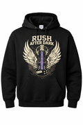 Rush After Dark Hoodie – Vintage Winged Guitar Graphic | Purple & Black Gen X Music Hoodie