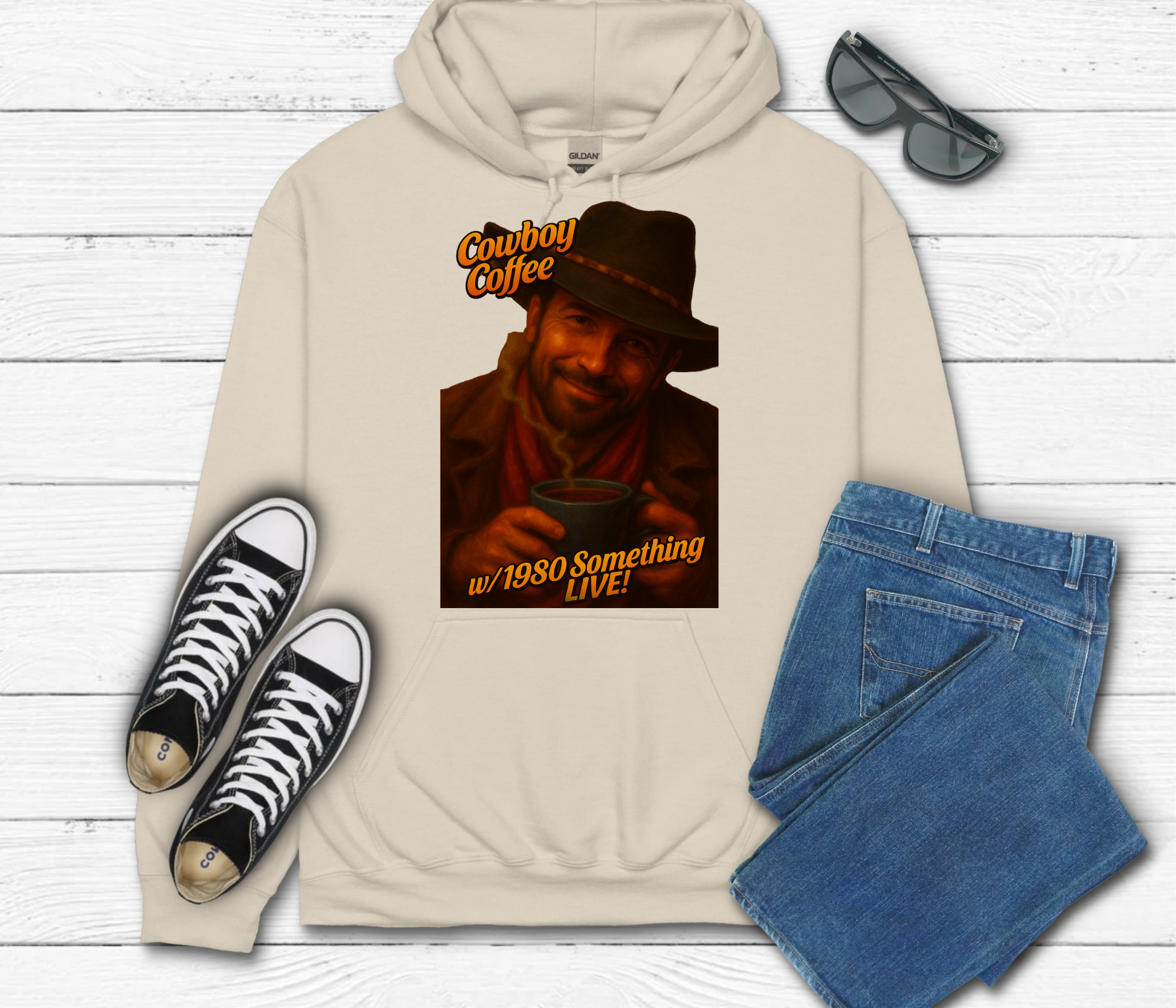 Cowboy Coffee 1980 Something LIVE! Retro Gen X Hoodie | GenXEr & Things