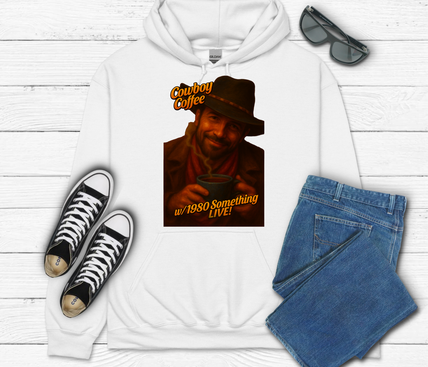 Cowboy Coffee 1980 Something LIVE! Retro Gen X Hoodie | GenXEr & Things