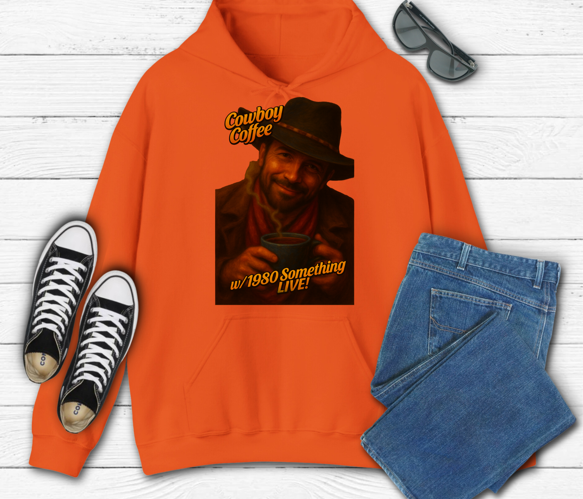 Cowboy Coffee 1980 Something LIVE! Retro Gen X Hoodie | GenXEr & Things
