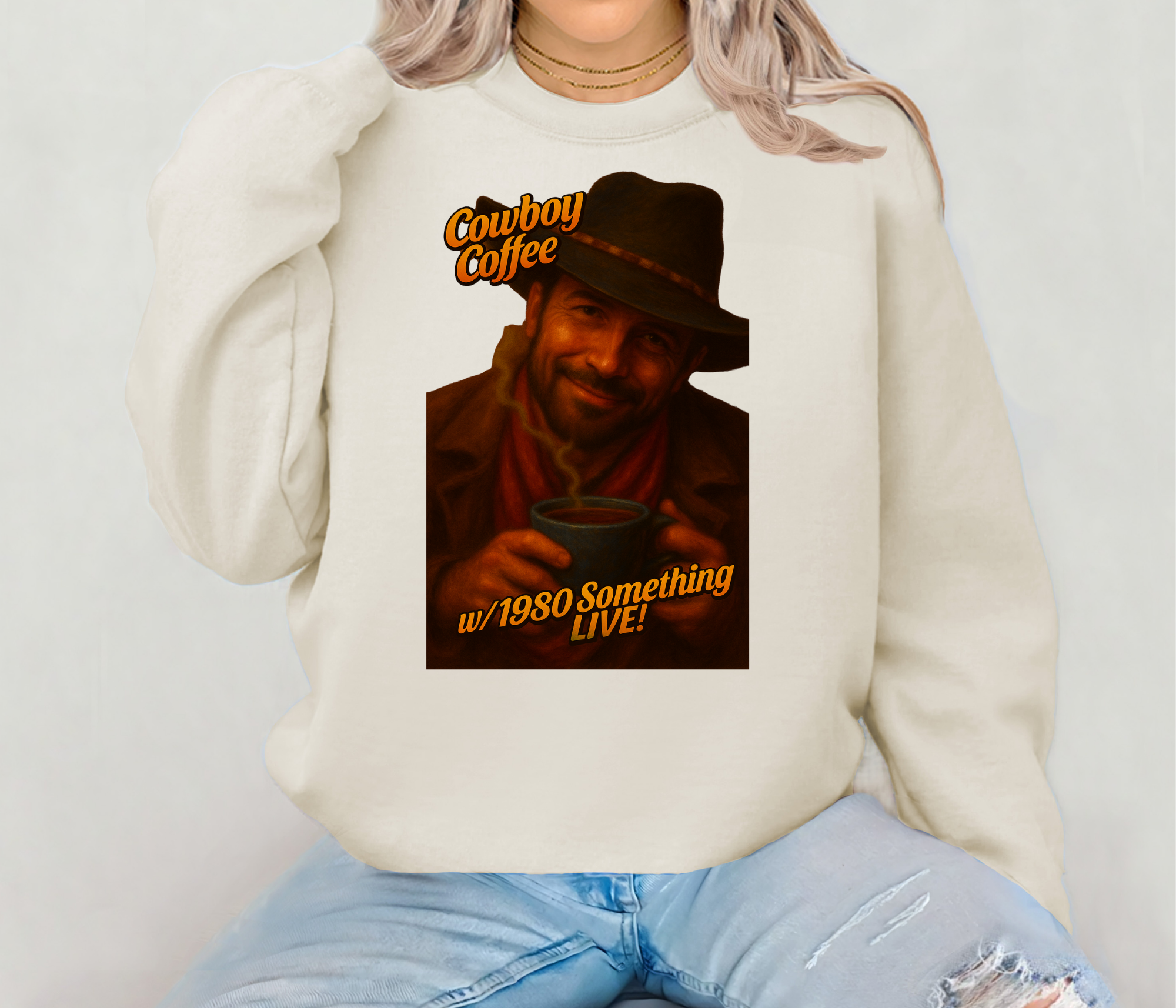 Cowboy Coffee 1980 Something LIVE! Retro Gen X Sweatshirt | GenXEr & Things