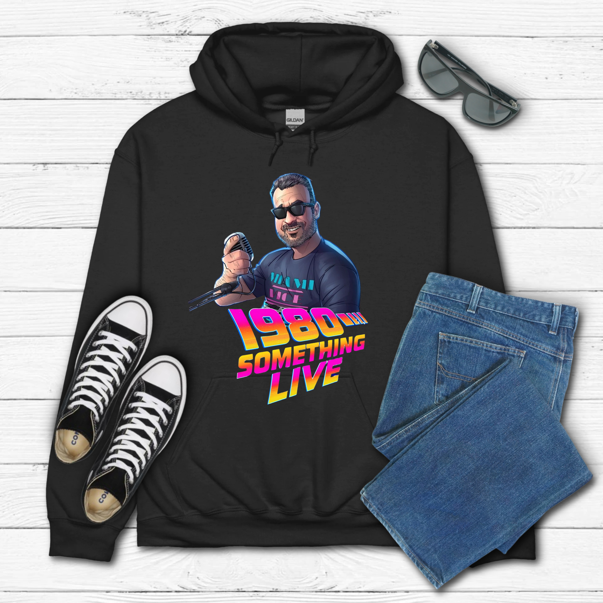 1980 Something LIVE! Hoodie – Classic Gen X Cool with Retro Neon Energy