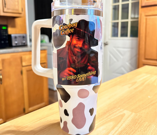 Cowboy Coffee Tumbler - LIMITED EDITION 1980 Something LIVE! Retro Cowboy Drinkware | Western Coffee Tumbler