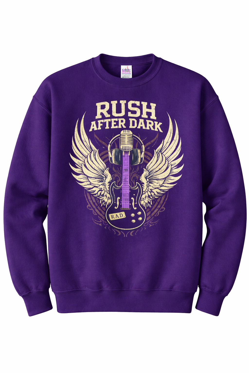 Rush After Dark Vintage Rock Graphic Crewneck – Winged Guitar Design