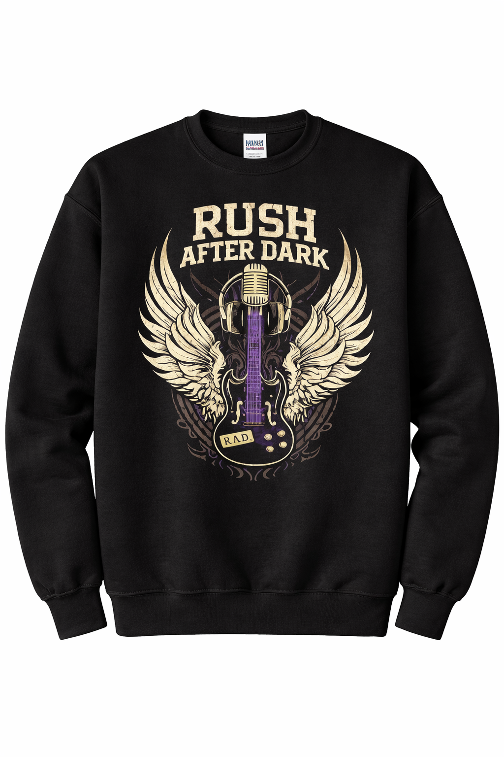 Rush After Dark Vintage Rock Graphic Crewneck – Winged Guitar Design
