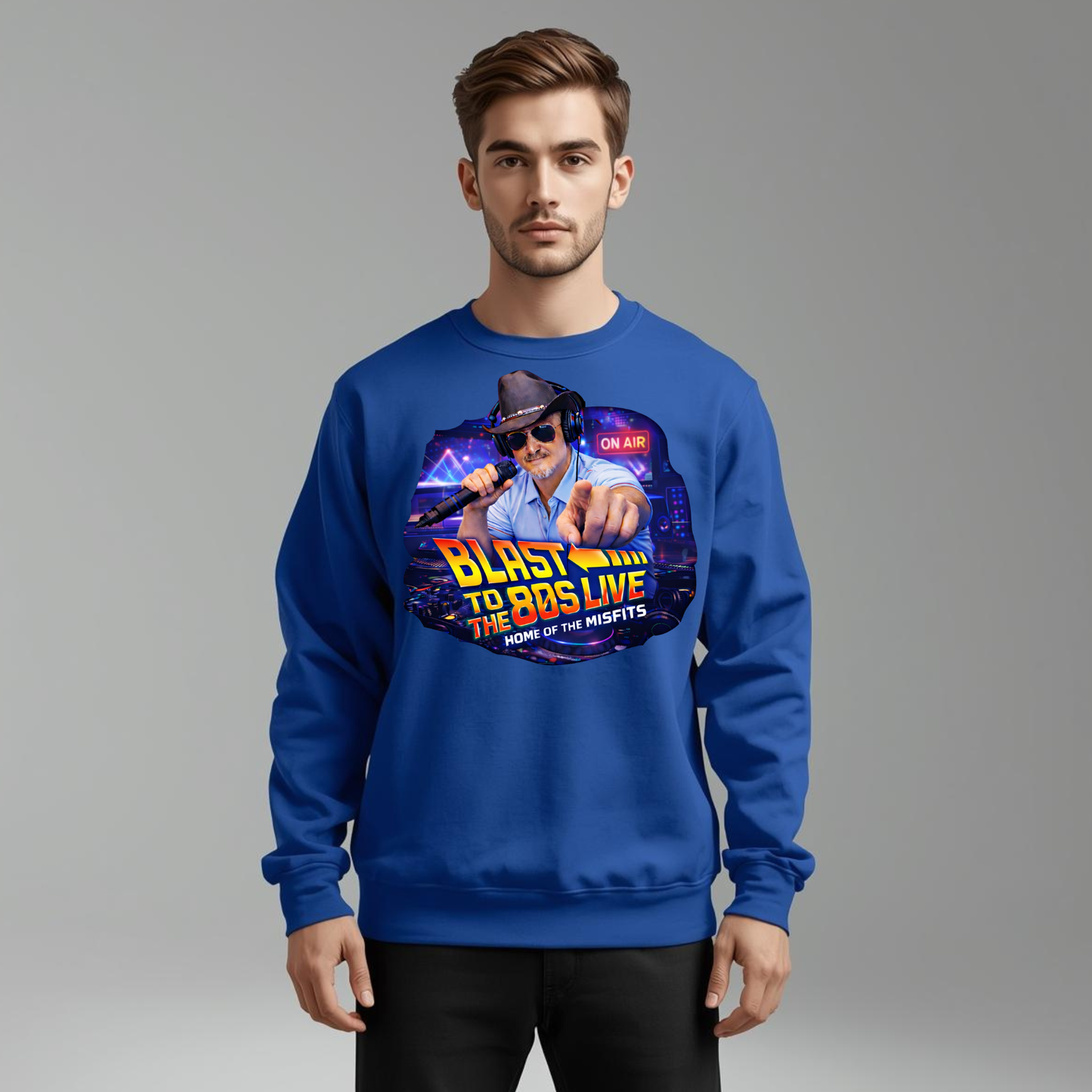 Blast to the 80s LIVE Sweatshirt | Retro Radio Host Design | 80s Nostalgia Apparel