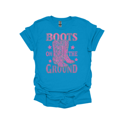 Boots On The Ground Rhinestone Bling Graphic Tee