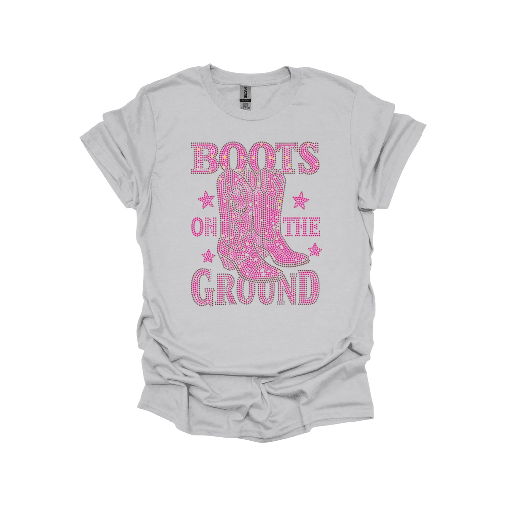 Boots On The Ground Rhinestone Bling Graphic Tee
