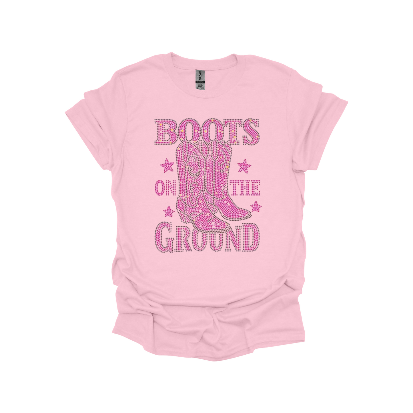 Boots On The Ground Rhinestone Bling Graphic Tee