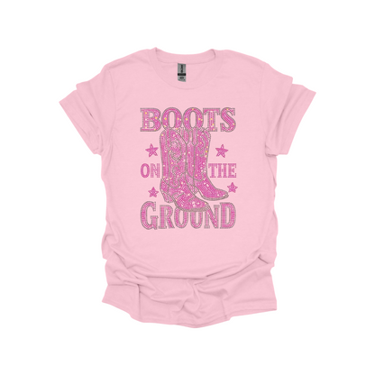 Boots On The Ground Rhinestone Bling Graphic Tee