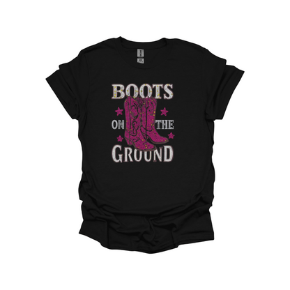Boots On The Ground Rhinestone Bling Graphic Tee