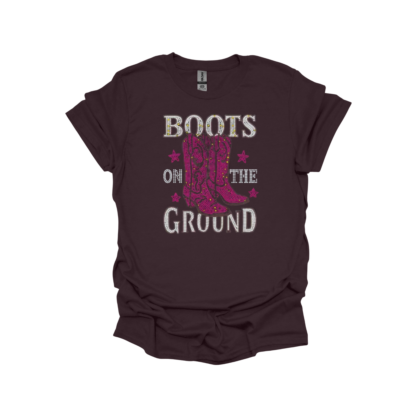 Boots On The Ground Rhinestone Bling Graphic Tee