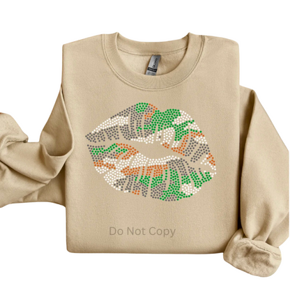 Camo Lips Rhinestone Graphic T-shirt or Sweatshirt