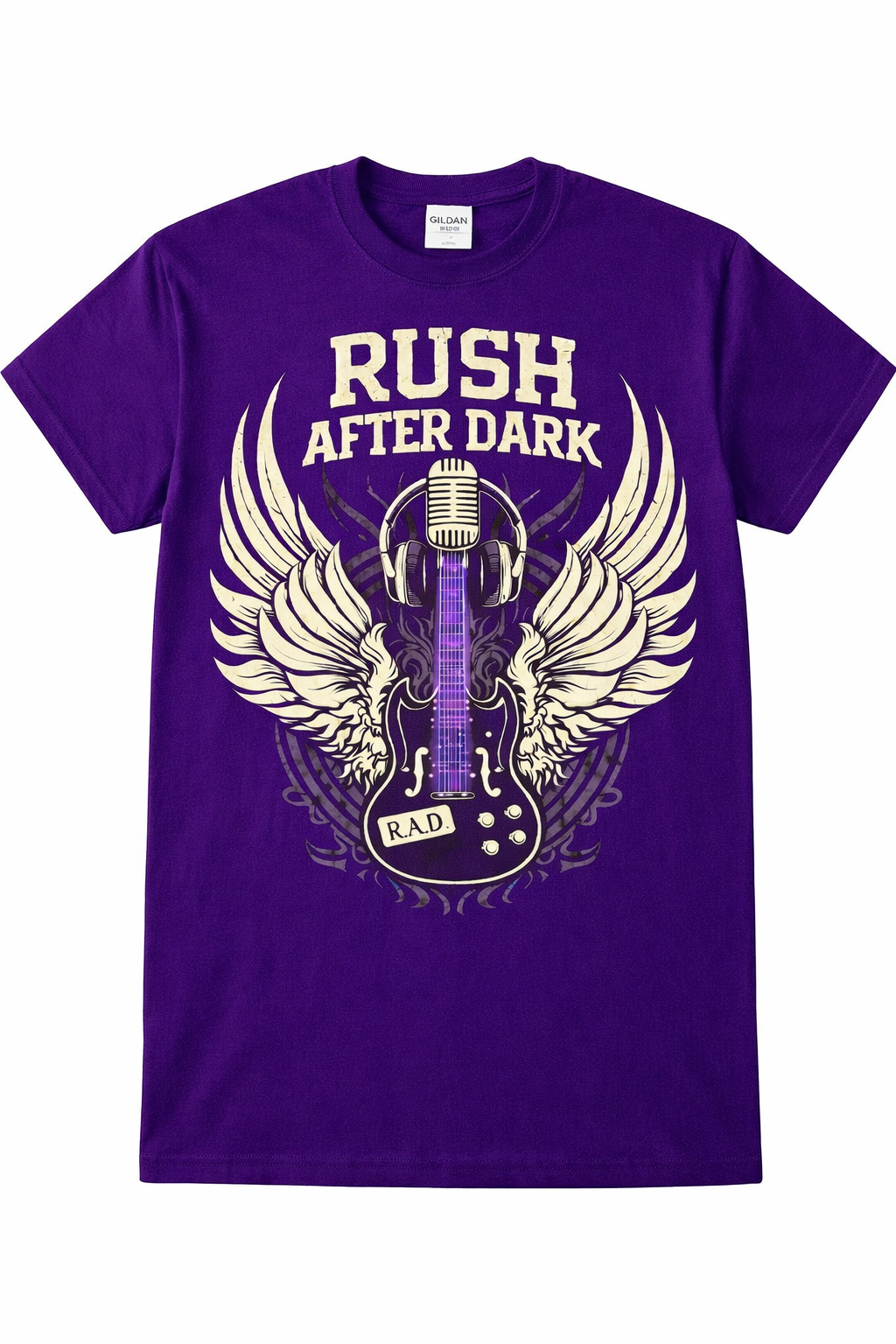 Rush After Dark Vintage Rock T-Shirt – Winged Guitar Graphic Tee for Gen X Music Lovers