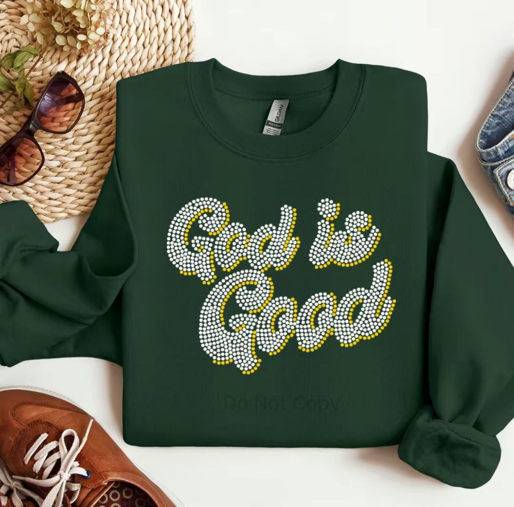 God Is Good Graphic Rhinestone Sweatshirt