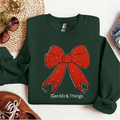 Festive Red Rhinestone Bow Christmas Sweatshirt