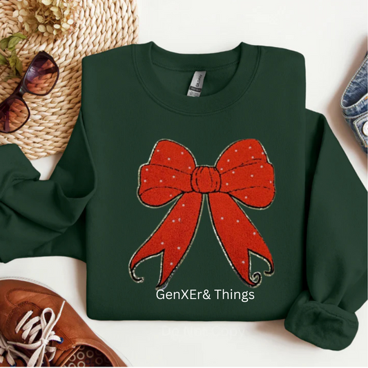 Festive Red Sequin Bow Christmas Sweatshirt