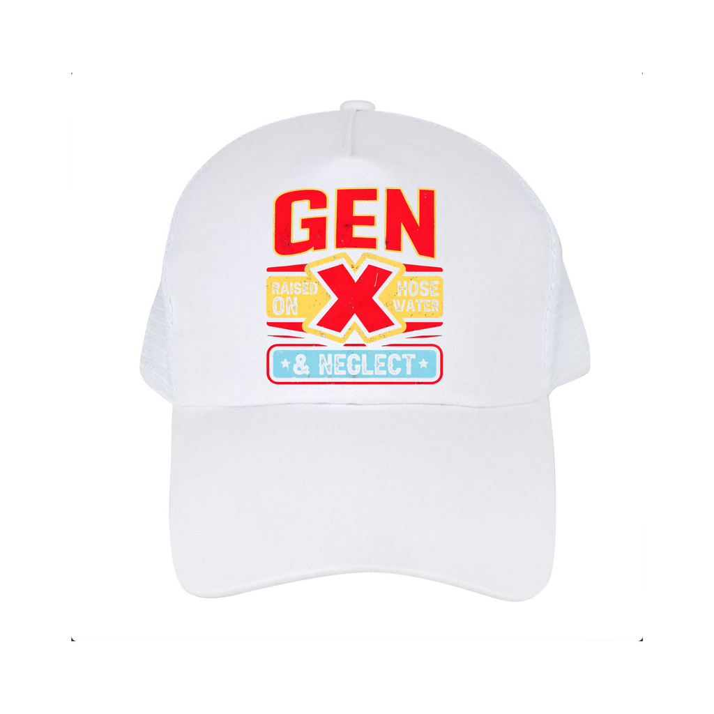 Gen X Trucker Hat – Raised on Hose Water & Neglect | Funny Retro Vintage Cap for Generation X