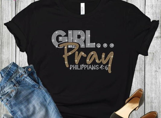 Girl PRAY Spangle Design Sweatshirt