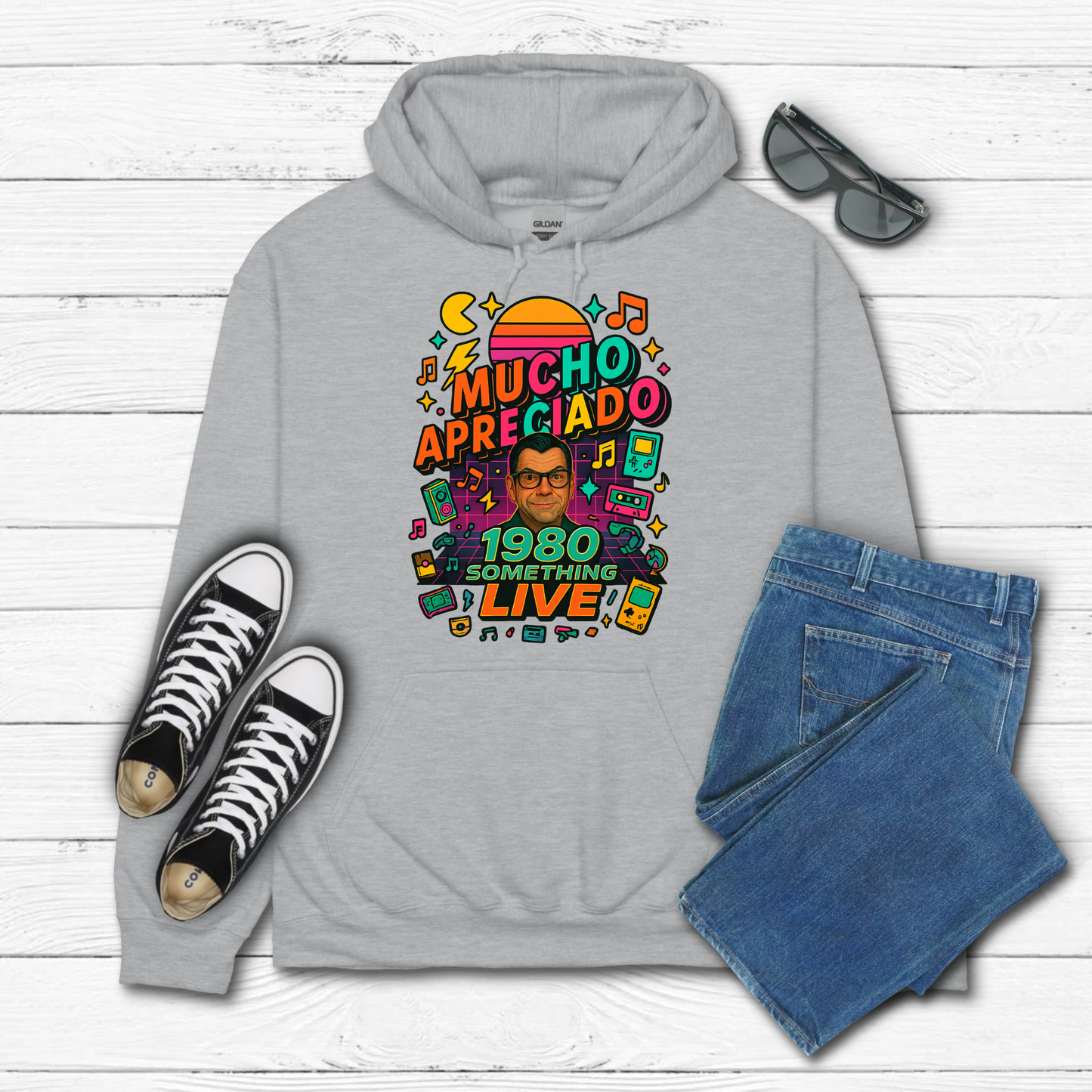 Mucho Apreciado – 1980 Something LIVE Family T-Shirt or Sweatshirt