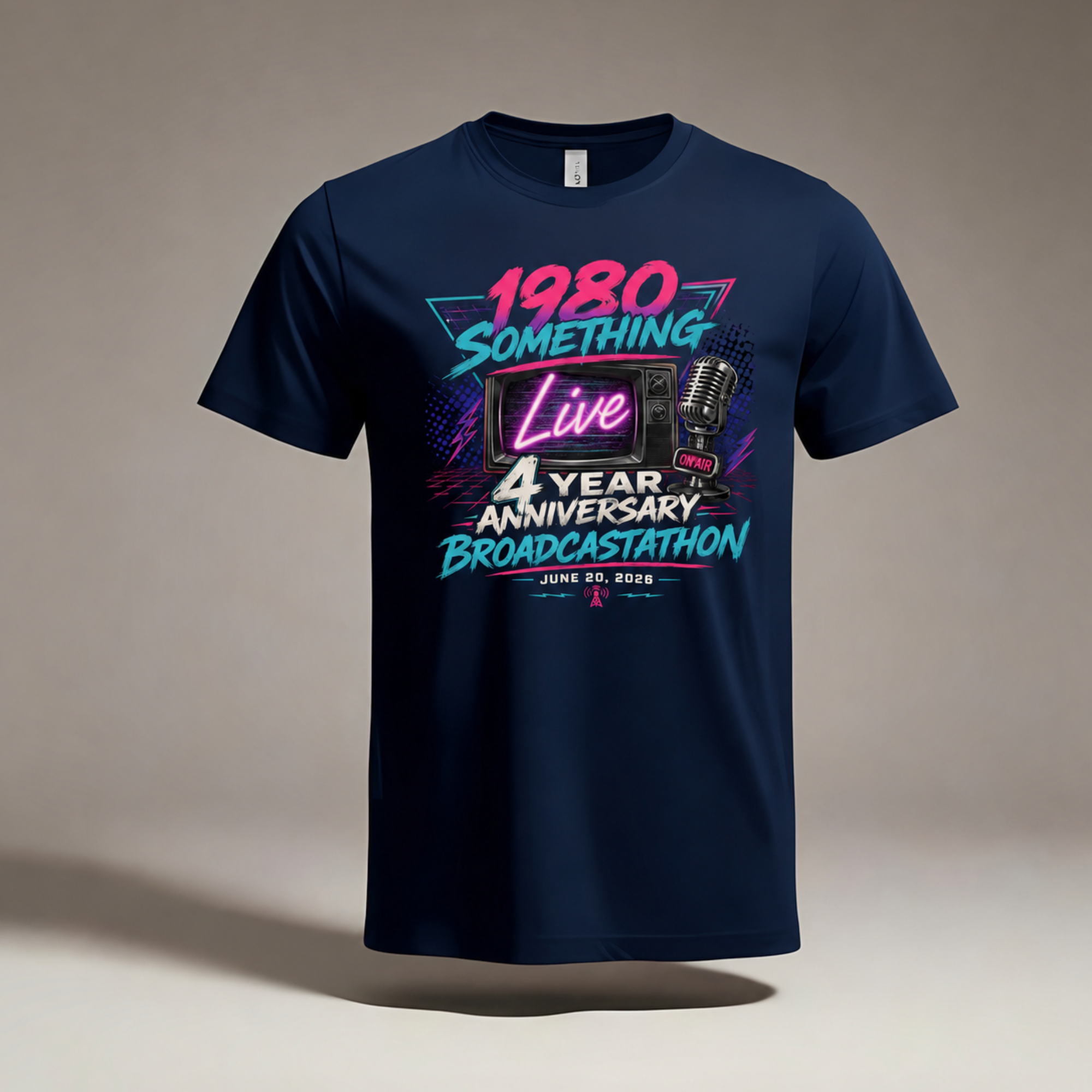 1980 Something LIVE 4-Year Anniversary Broadcastathon Shirt | Retro Radio & Gen X Celebration Tee