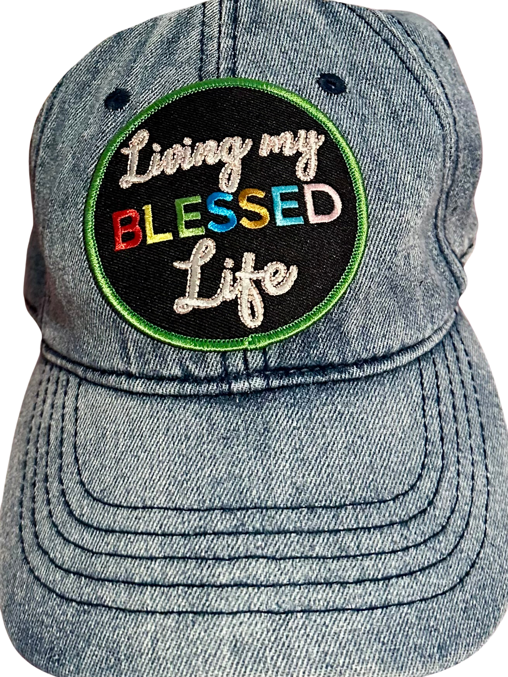 Living My Blessed Life Denim Hat – Faith-Inspired Embroidered Cap