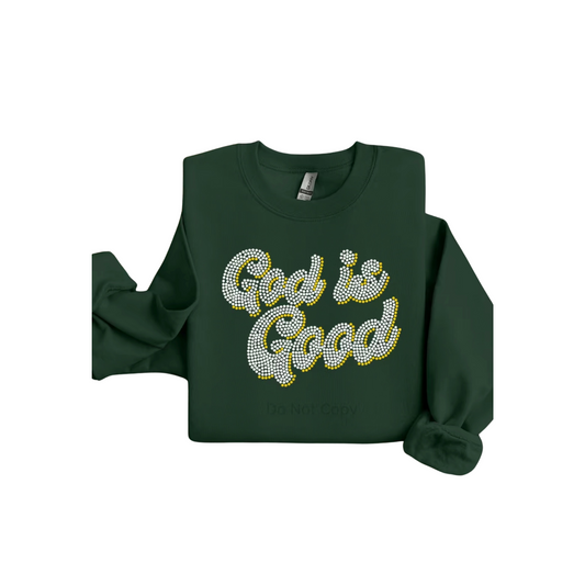 God Is Good Graphic Rhinestone Sweatshirt