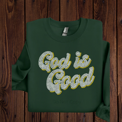 God Is Good Graphic Rhinestone Sweatshirt