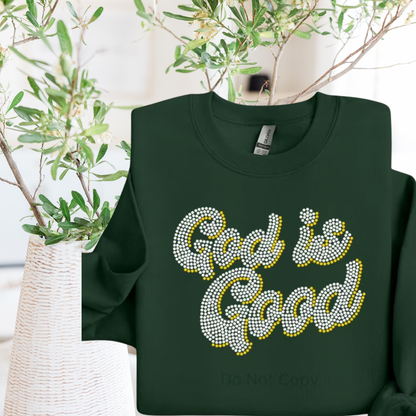 God Is Good Graphic Rhinestone Sweatshirt