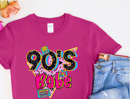 90’s Babe Retro Graphic T-Shirt or Sweatshirt – Colorful Throwback Vibes for Gen X & 90s Lovers
