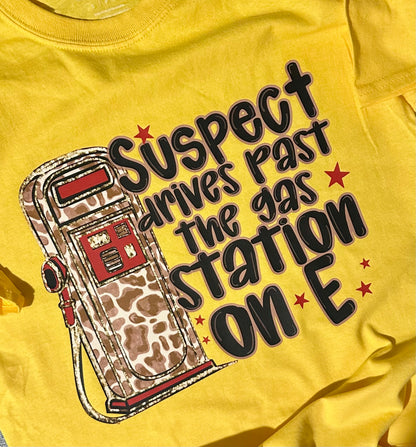 Suspect Drives on E" Giraffe Gas Pump Funny Sweatshirt or T-Shirt for Women