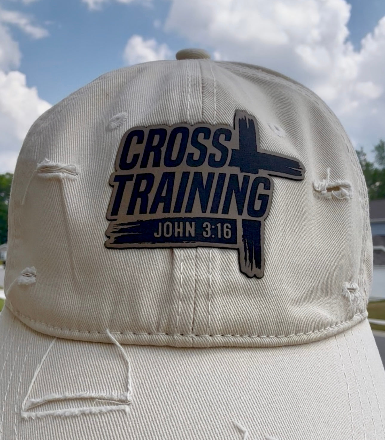 Cross Training Hat – Leather Patch Faith Cap (John 3:16)