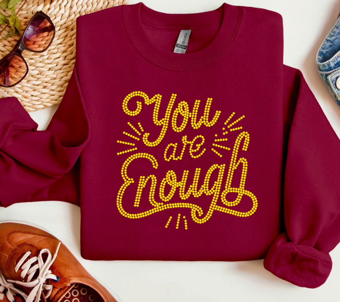 You Are Enough Sweatshirt Rhinestone Design