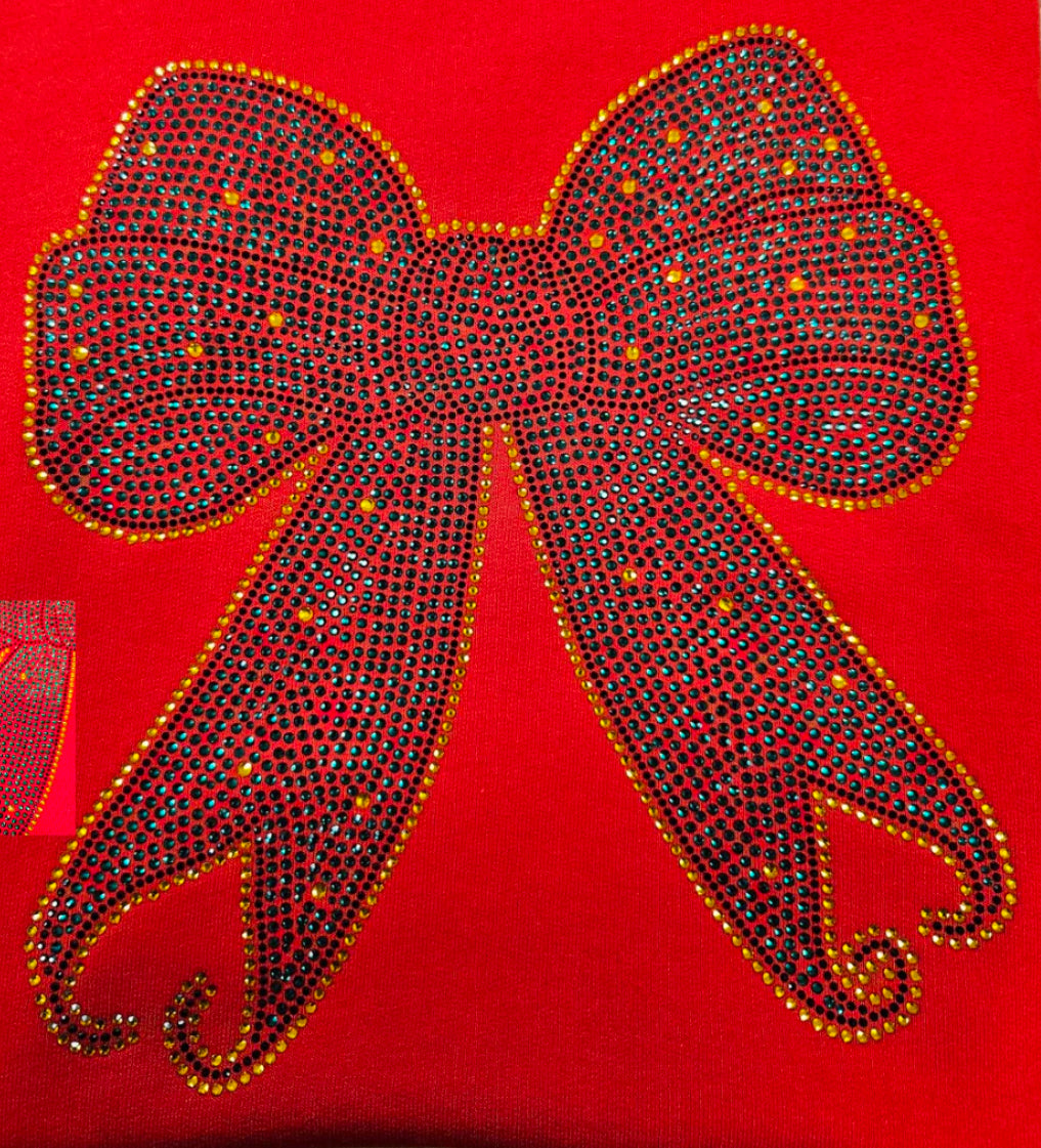 Red Bow Rhinestone Design Sweatshirt