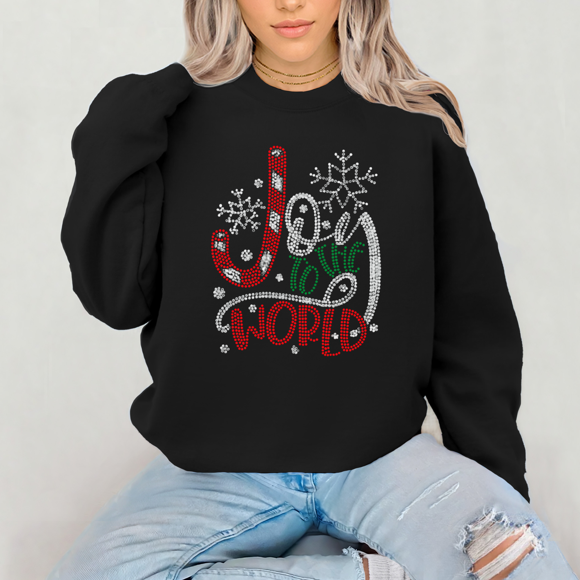 Joy to the World Rhinestone Sweatshirt – Sparkling Christmas Shirt | Holiday Bling