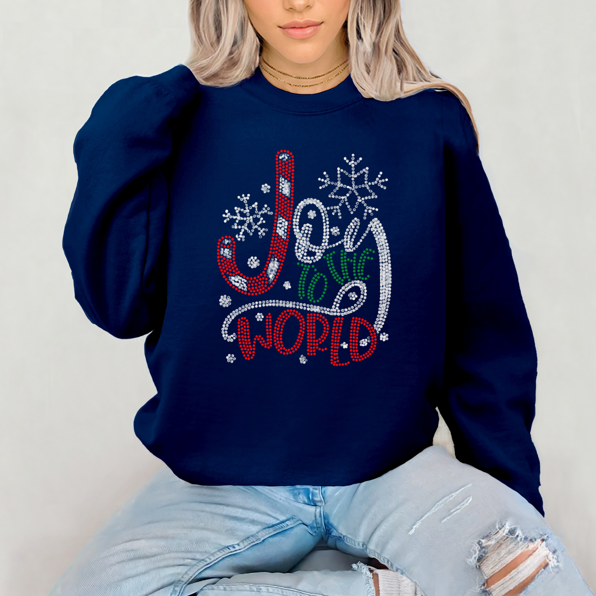 Joy to the World Rhinestone Sweatshirt – Sparkling Christmas Shirt | Holiday Bling