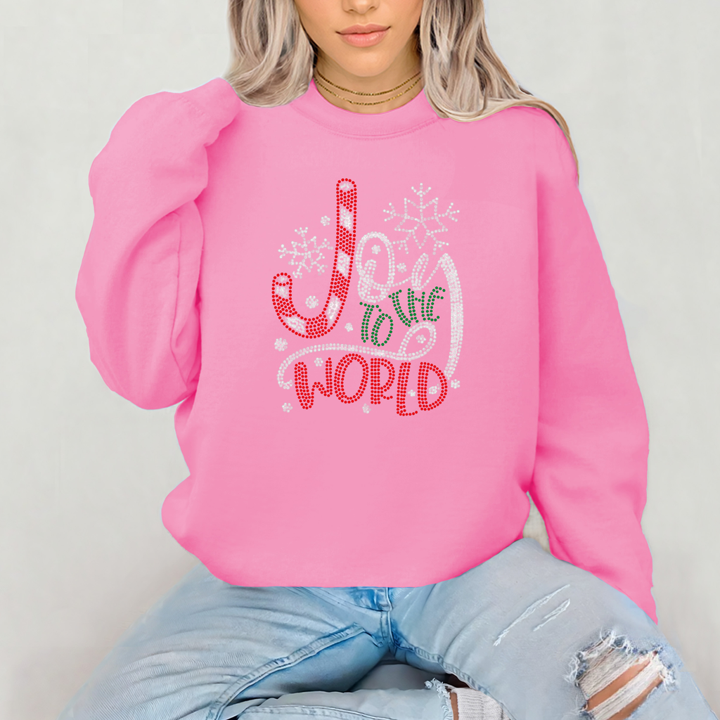 Joy to the World Rhinestone Sweatshirt – Sparkling Christmas Shirt | Holiday Bling