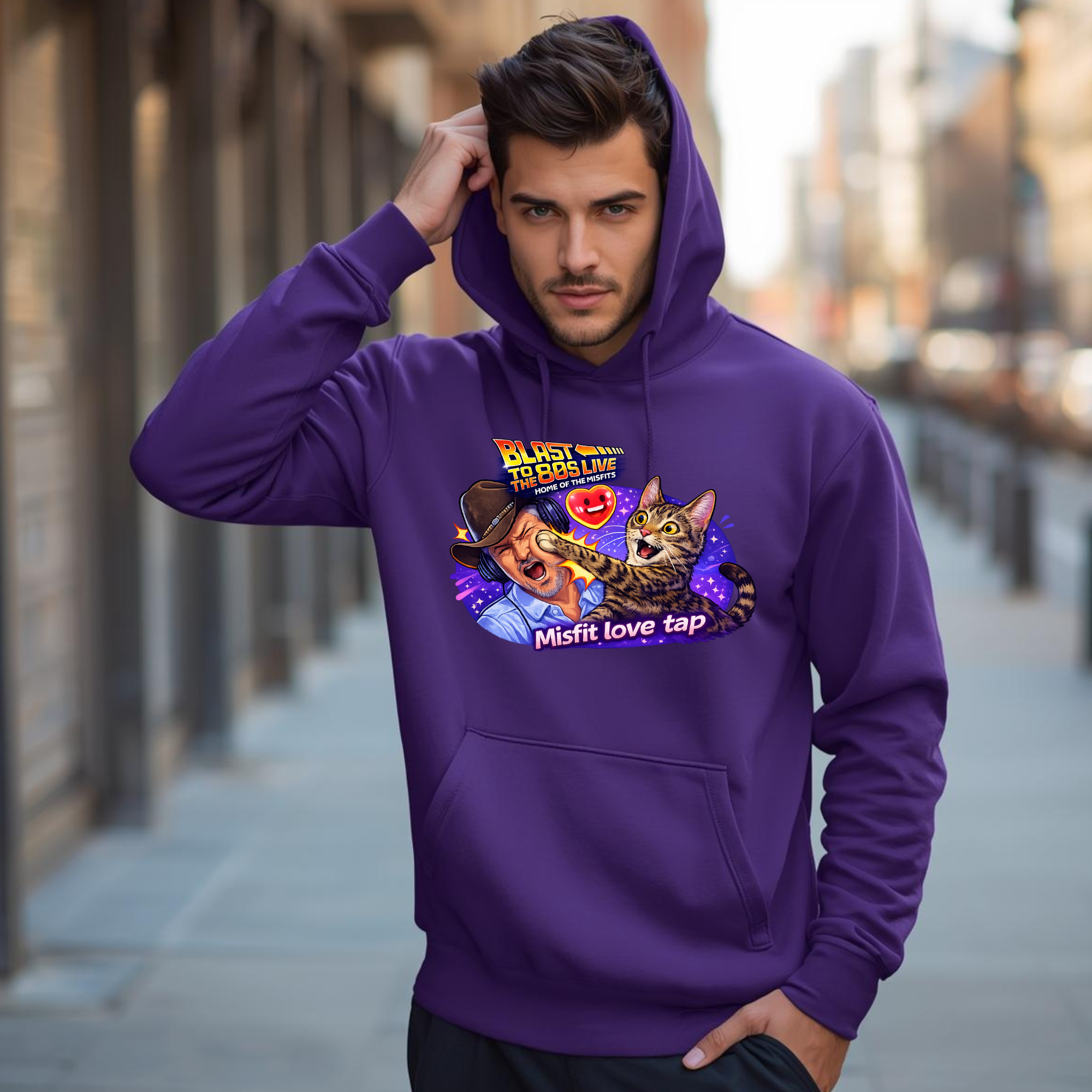 Blast to The 80s Live Misfit Tap Hoodie | Retro Neon Skeleton Hoodie