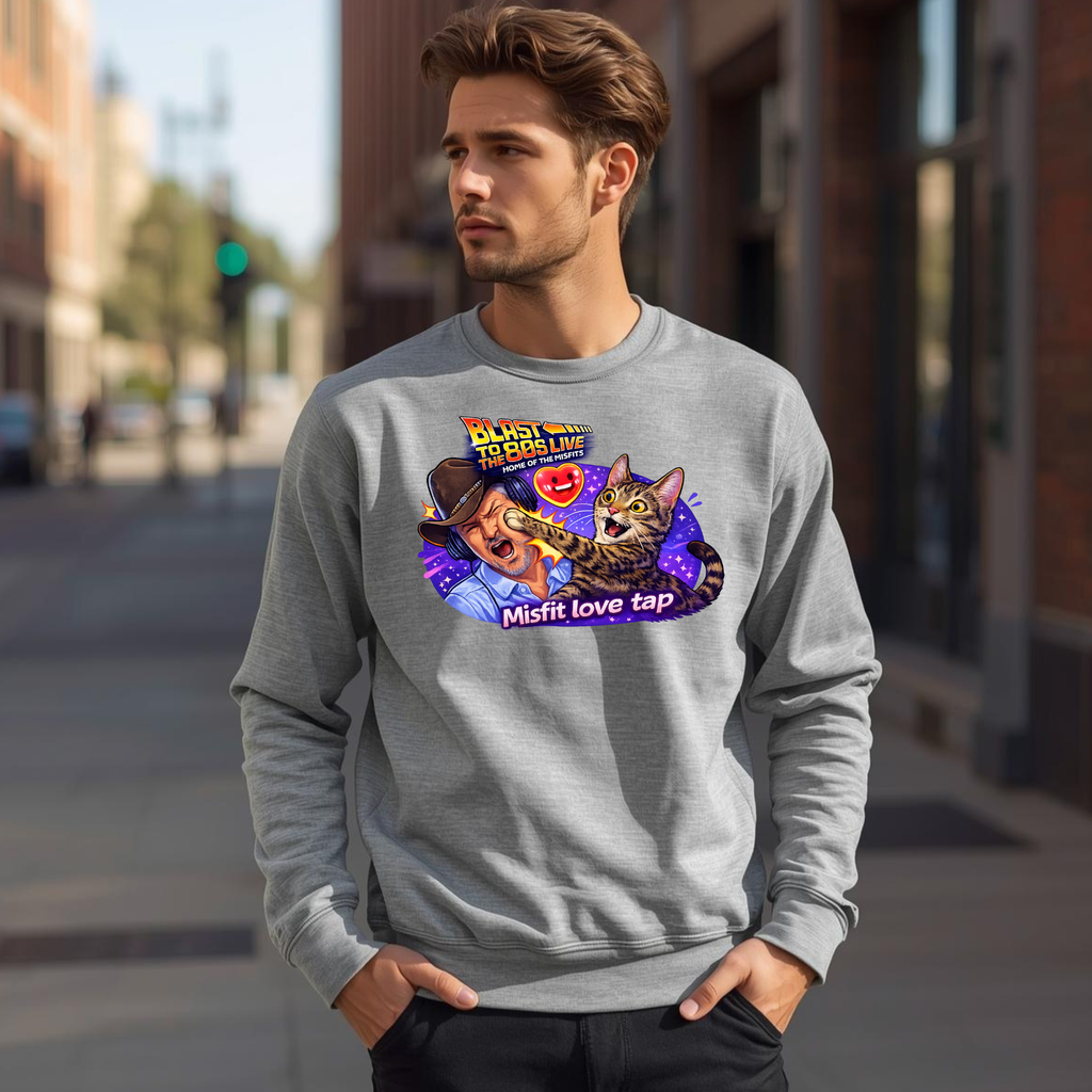 Blast to The 80s Live Misfit Tap Sweatshirt | Retro Neon Skeleton Sweatshirt