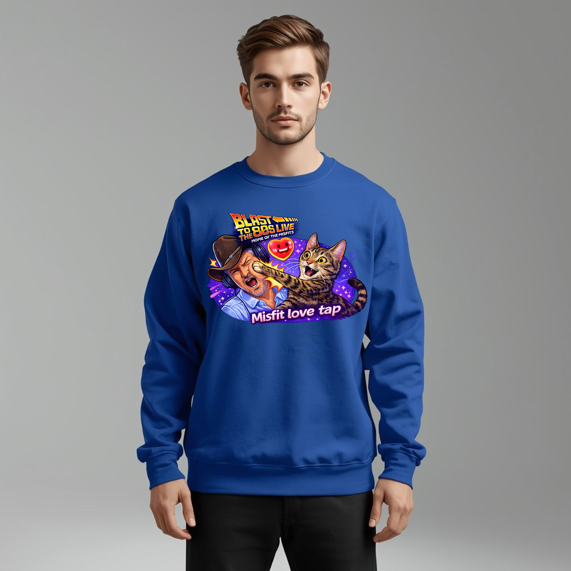 Blast to The 80s Live Misfit Tap Sweatshirt | Retro Neon Skeleton Sweatshirt