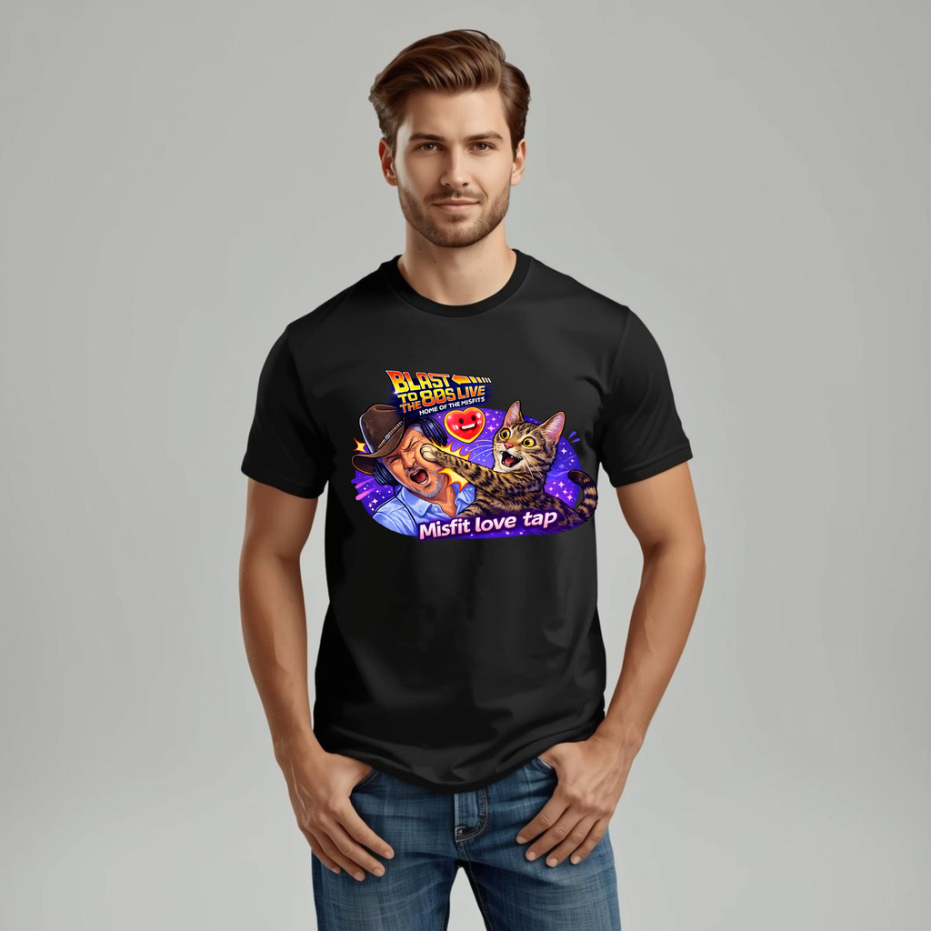 Blast to The 80s Live Misfit Tap T-shirt | Retro Neon Skeleton T-shirt